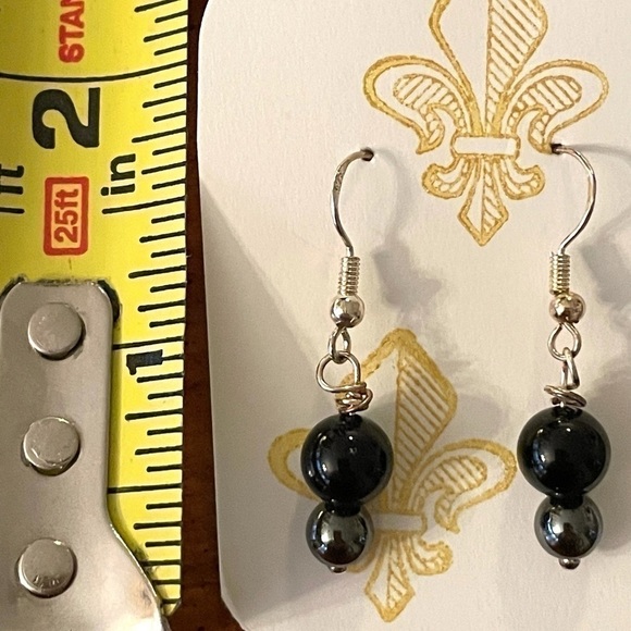 𝅺Genuine Silver Earrings Handmade Onyx & Hematite Beads Chic Modern - Picture 7 of 7
